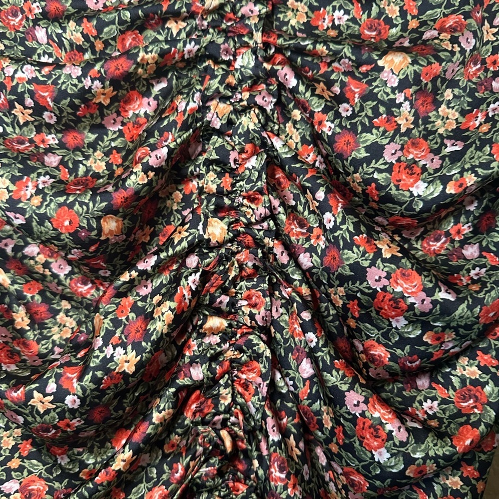 Zara Pink and Red Ruched Midi Skirt - Picture 3 of 6